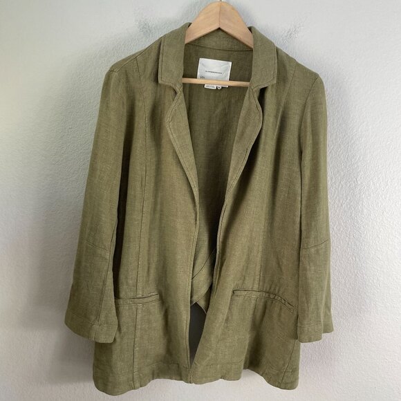 Anthropologie Womens 4 Olive Green Linen Blend Blazer Jacket - Picture 9 of 12